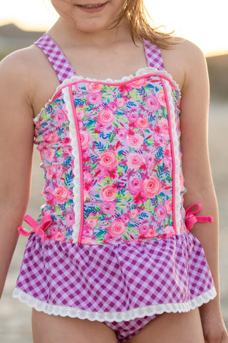 Pink Splash Garden One Piece Swim