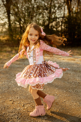 Love Me Deerly Velvet Pinafore Set- Ready to Ship!