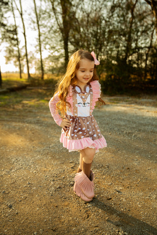 Love Me Deerly Velvet Pinafore Set- Ready to Ship!