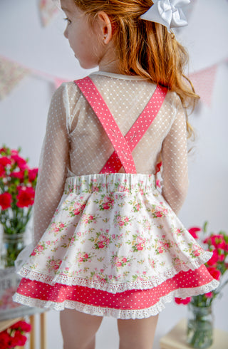 Rosy Bouquet Bliss- Skirted Romper