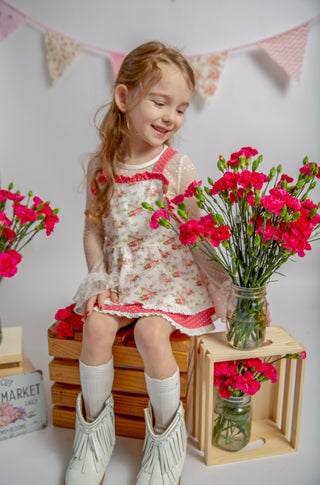 Rosy Bouquet Bliss- Skirted Romper