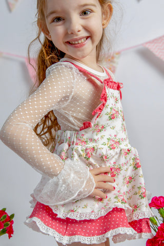 Rosy Bouquet Bliss- Skirted Romper