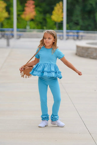 Blue Ruffled Cardigan 3 Piece Bundle Set **ETA October**