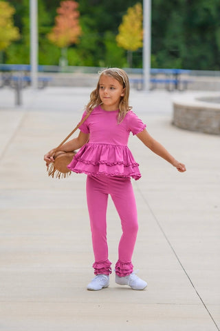 Pink Ruffled Cardigan 3 Piece Bundle Set **ETA October**