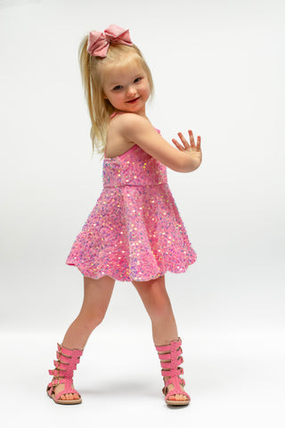 Pink- Sparkle & Shine Scalloped Sequin Skort Dress
