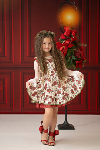 Poinsettia Petals Pinafore -Ready to Ship 5-7 Days
