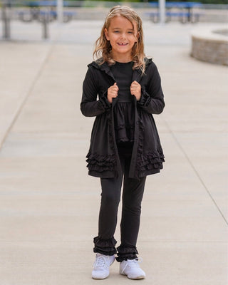 Black Ruffled Cardigan 3 Piece Bundle Set **ETA October**