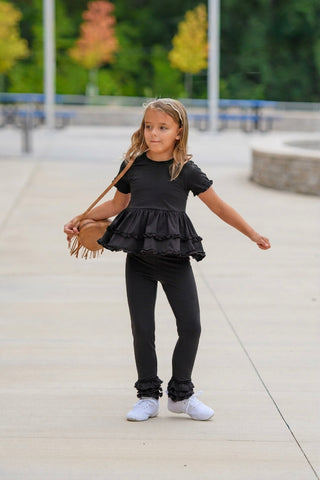 Black Ruffled Cardigan 3 Piece Bundle Set **ETA October**