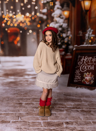 Cozy Sweater & (Brown) Gingham Activewear Skort Set -Ready to Ship