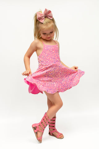 Pink- Sparkle & Shine Scalloped Sequin Skort Dress
