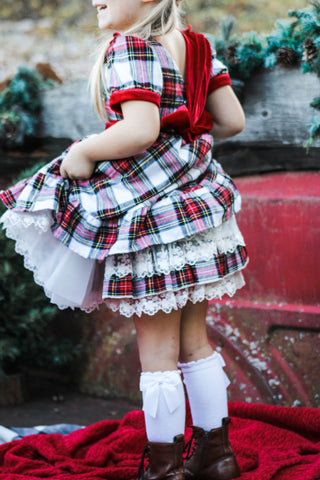 All I Want for Christmas Plaid Dress with Lacey Bloomer Shorts