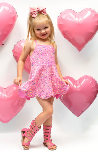 Pink- Sparkle & Shine Scalloped Sequin Skort Dress