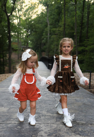 Pumpkin Harvest Velvet Pinafore and Bloomer Shorts