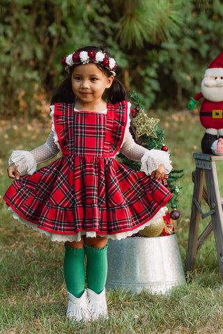 Santa's Helper-Red Plaid Pinafore