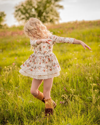 Autumn Floral Skirted Romper-Long Sleeved