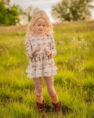 Autumn Floral Skirted Romper-Long Sleeved