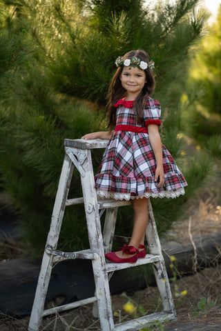 All I Want for Christmas Plaid Dress with Lacey Bloomer Shorts