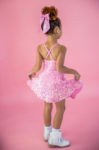 Pink- Sparkle & Shine Scalloped Sequin Skort Dress