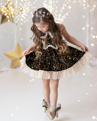 Midnight Glam Sequin Star, Velvet and Tulle dress + Bloomers- Ready to Ship