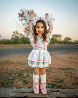 Petals and Lace-Skirted Romper Ready to Ship!