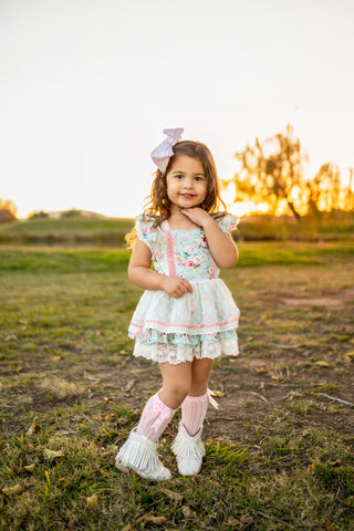 Petals and Lace-Skirted Romper Ready to Ship!