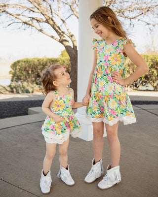 Tropical Blooms Skirted Romper