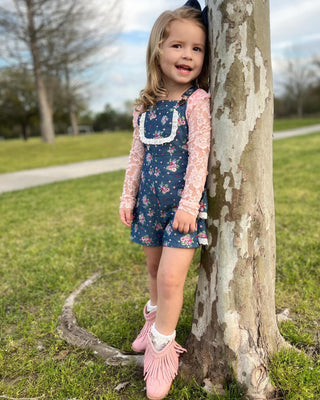 Summer Chambray Bouquet Overalls-READY TO SHIP