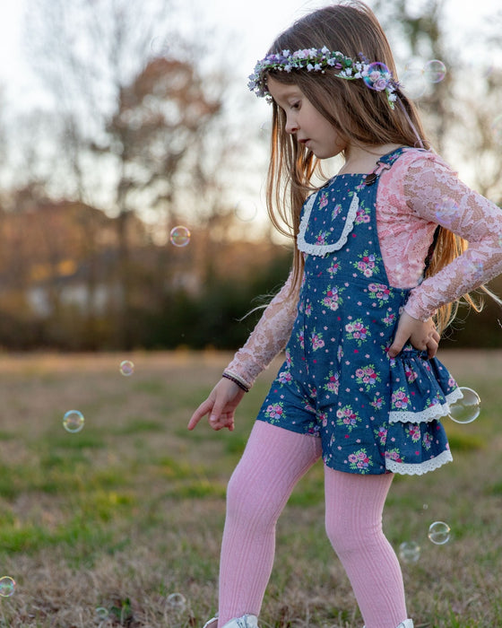 Summer Chambray Bouquet Overalls-READY TO SHIP