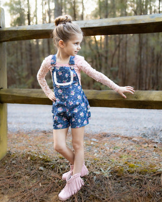 Summer Chambray Bouquet Overalls-READY TO SHIP
