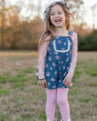 Summer Chambray Bouquet Overalls-READY TO SHIP