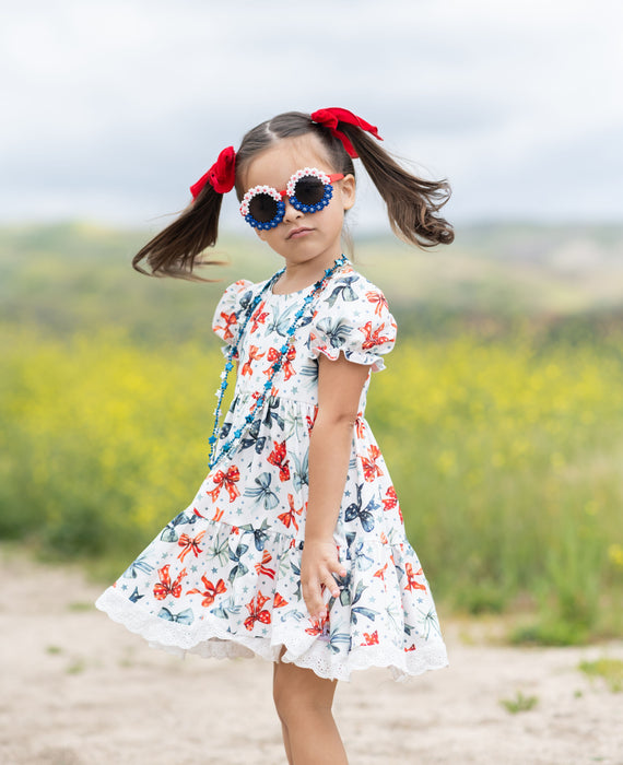 Vintage Bows Puff Sleeve Dress