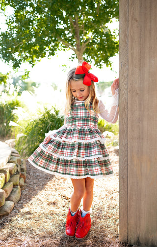 Yuletide Plaid Overalls Dress