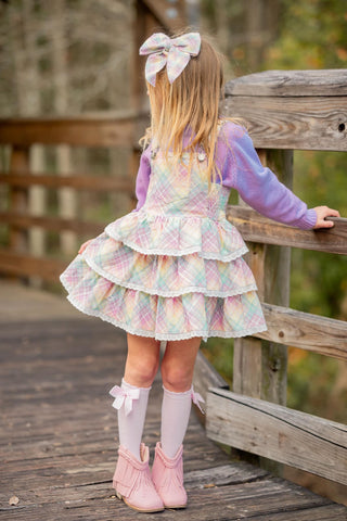 Pastel Rainbow Overalls Dress - RTS