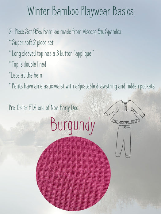 Burgundy- Bamboo Playwear 2 Piece Set Long Sleeved