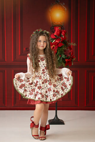 Poinsettia Petals Pinafore -Ready to Ship 5-7 Days