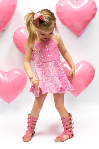 Pink- Sparkle & Shine Scalloped Sequin Skort Dress