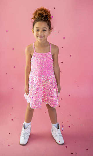 Pink- Sparkle & Shine Scalloped Sequin Skort Dress