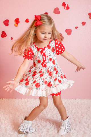 Roses and Hearts Puff Sleeve Playwear