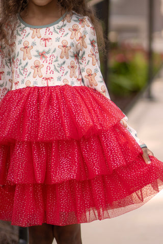 Gingerbread Sparkle Tulle Dress **Pre-Order ETA end of November**