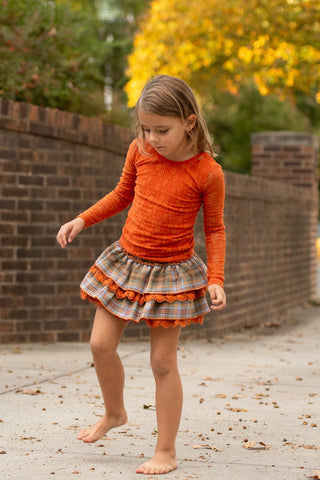 Burnt Orange- Cotton Lace Long Sleeved Top