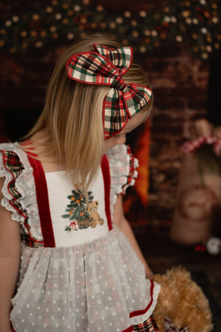 Beary Merry Christmas Tartan Hair Bow- ** Pre-Order ETA Early-Mid Nov.**