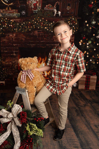 Beary Merry Christmas Boys Tartan Plaid Shirt- ** Pre-Order ETA Early-Mid Nov.**