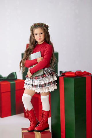 Evergreen Tartan Red Layering Cotton Top **Pre-Order ETA 8 Weeks**