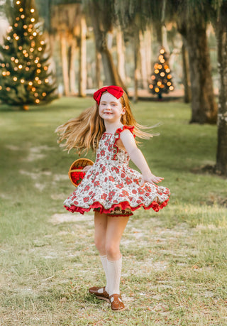Poinsettia Petals Pinafore -Ready to Ship 5-7 Days