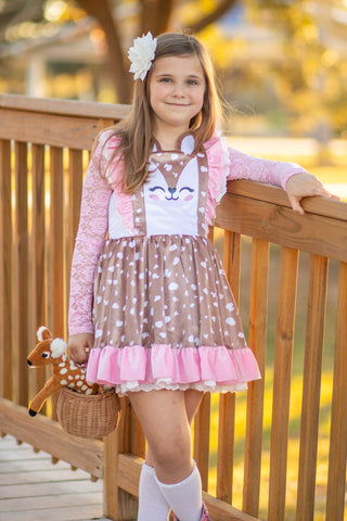 Love Me Deerly Velvet Pinafore Set- Ready to Ship!