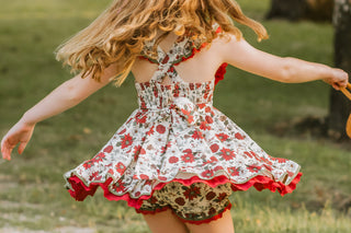 Poinsettia Petals Pinafore -Ready to Ship 5-7 Days