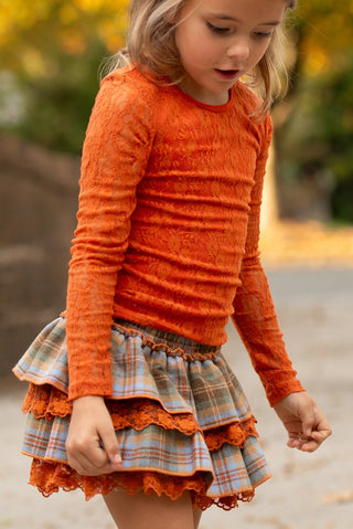 Burnt Orange- Cotton Lace Long Sleeved Top