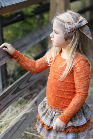 Burnt Orange- Cotton Lace Long Sleeved Top