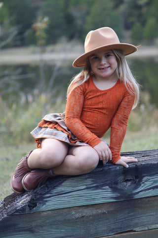Burnt Orange- Cotton Lace Long Sleeved Top