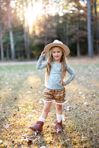Pumpkin Pie Collection Blue Cotton Bodice Lace Top- Ready to Ship